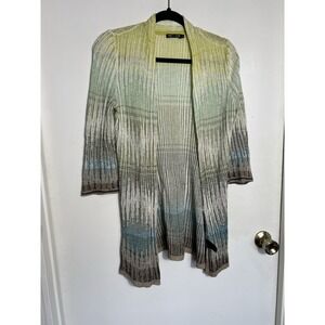 NIC+ZOE Linen Blend Open Front Cardigan Sweater Blue Ombre Women's Boho Small